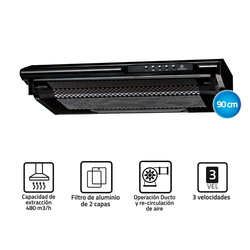 INDURAMA - Campana Extractora Indurama 90 cm CEI-902NE Negro