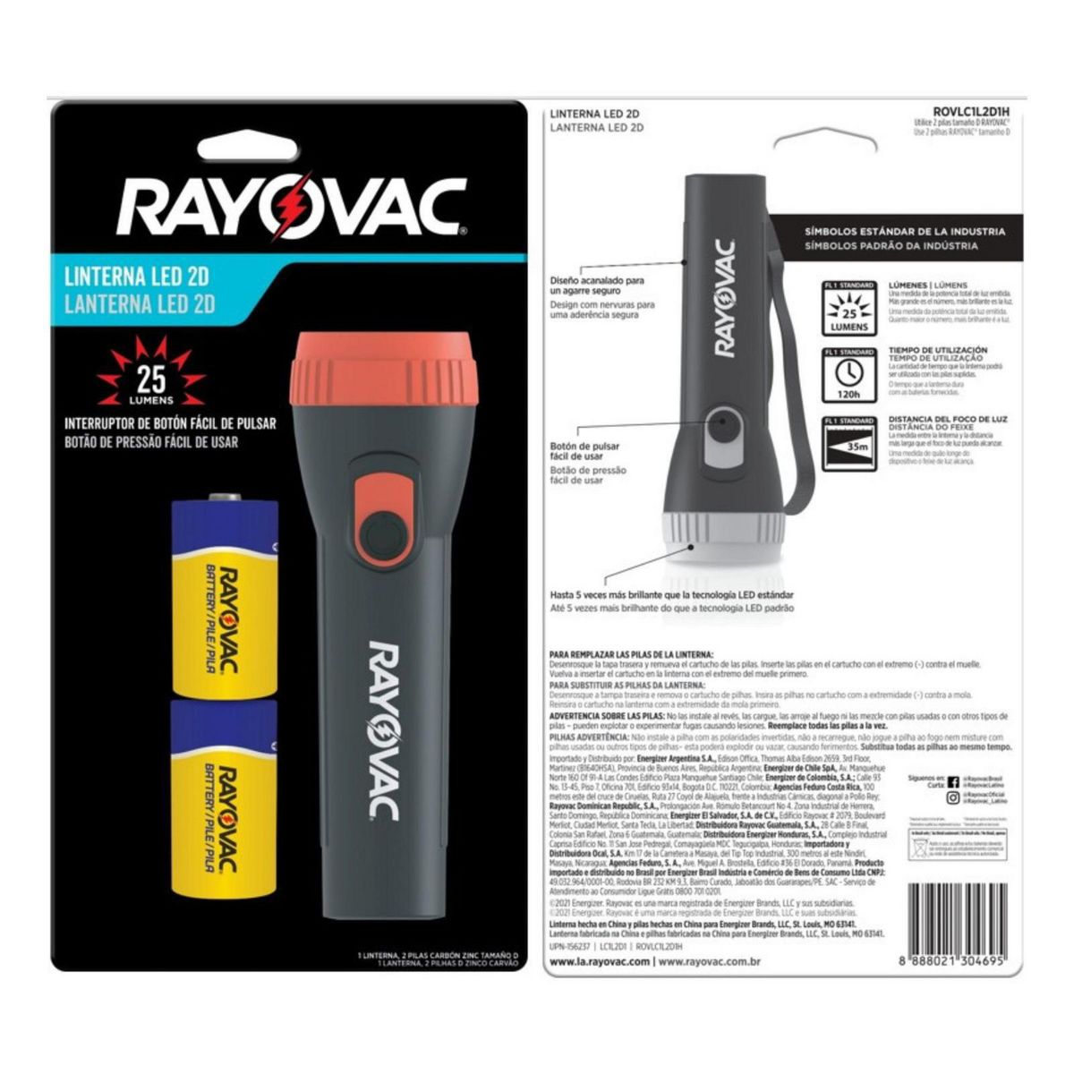 RAYOVAC - Linterna de mano Rayovac Led 25lm + 2 Pilas 2D