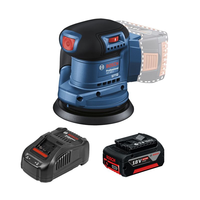 BOSCH - Lijadora roto orbital inalámbrica 18V Bosch GEX 185-LI Brushless + 1 Batería 4 ah + Cargador