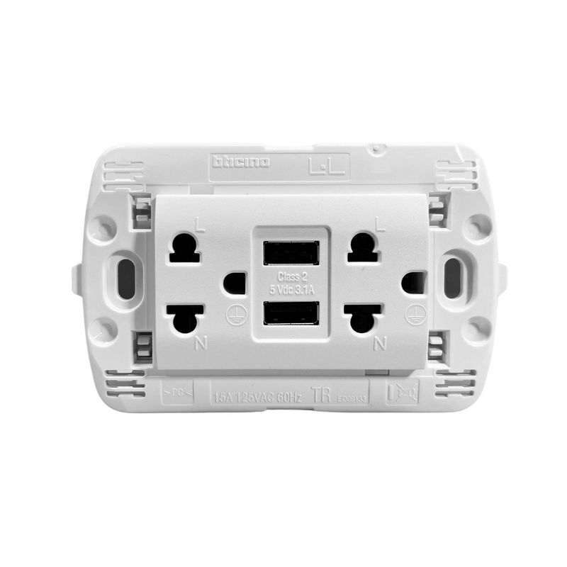 GENERICO - Tomacorriente Doble + 2 Tomas Usb Living Light Blanco