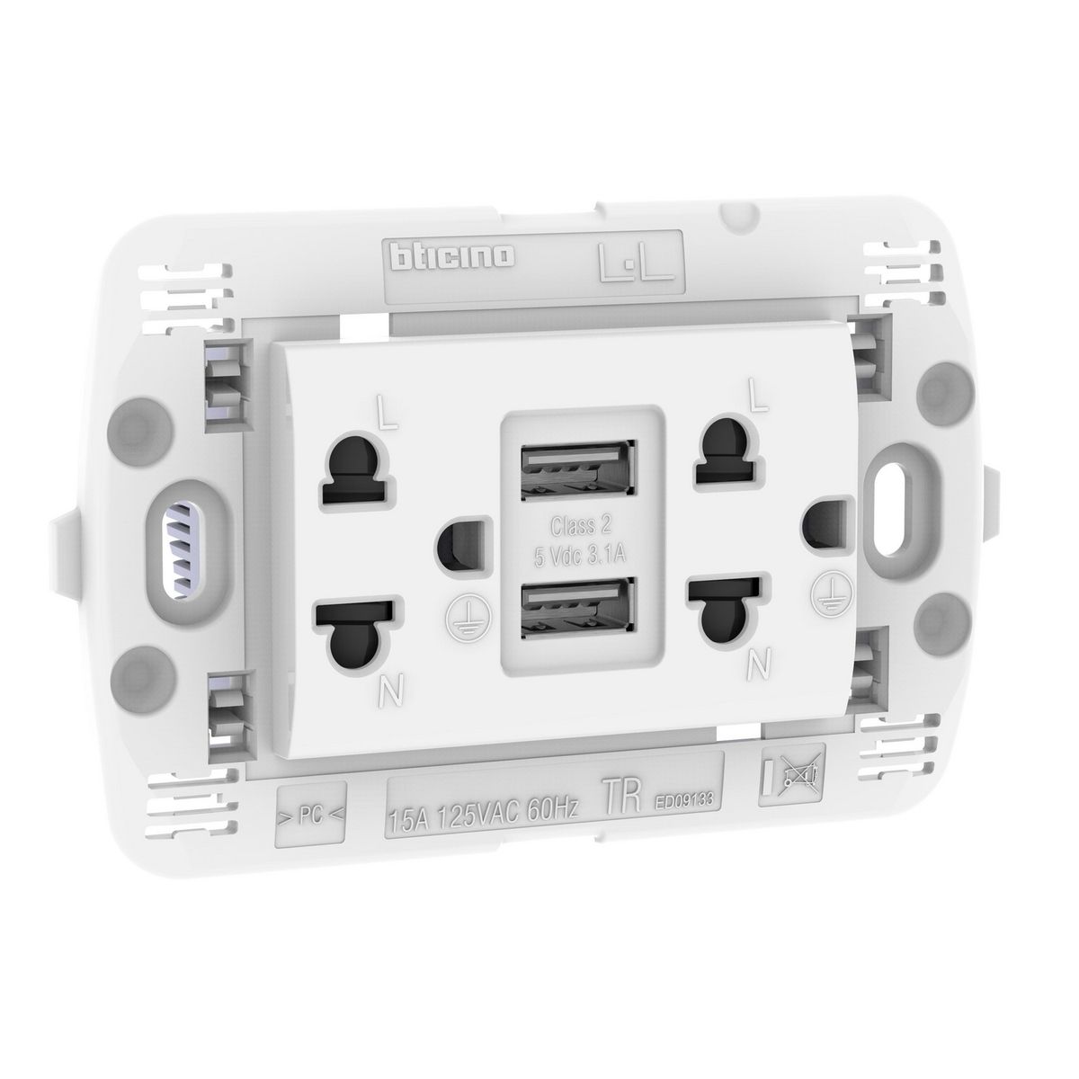 GENERICO - Tomacorriente Doble + 2 Tomas Usb Living Light Blanco