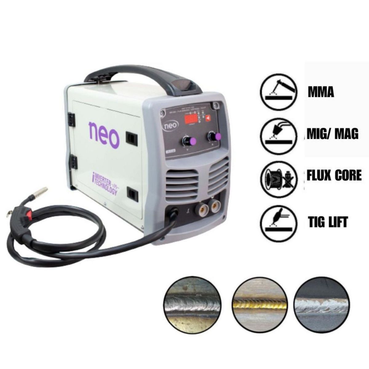 NEO - Soldadora Eléctrica Inverter 160A Multifunción 3 en 1 MIG/MMA/TIG Neo