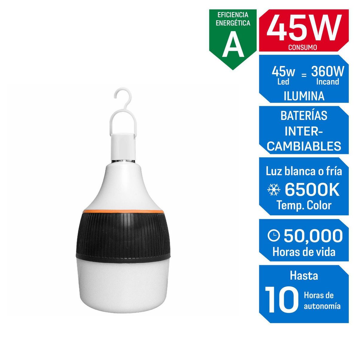 ILUMA - Foco LED de Emergencia Recargable con Gancho