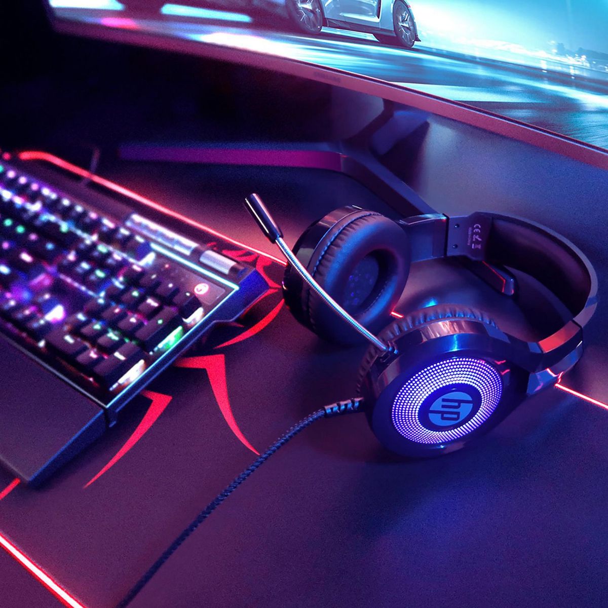 HP - Auriculares USB HP con Micrófono DHE-8010 Negro/Azul