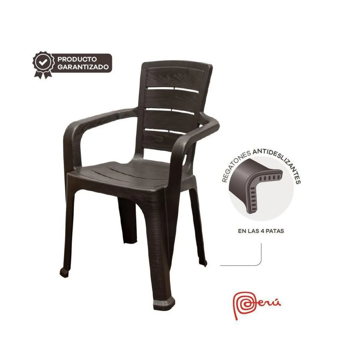 REYPLAST - Silla de Plástico Teca Marrón con Brazos