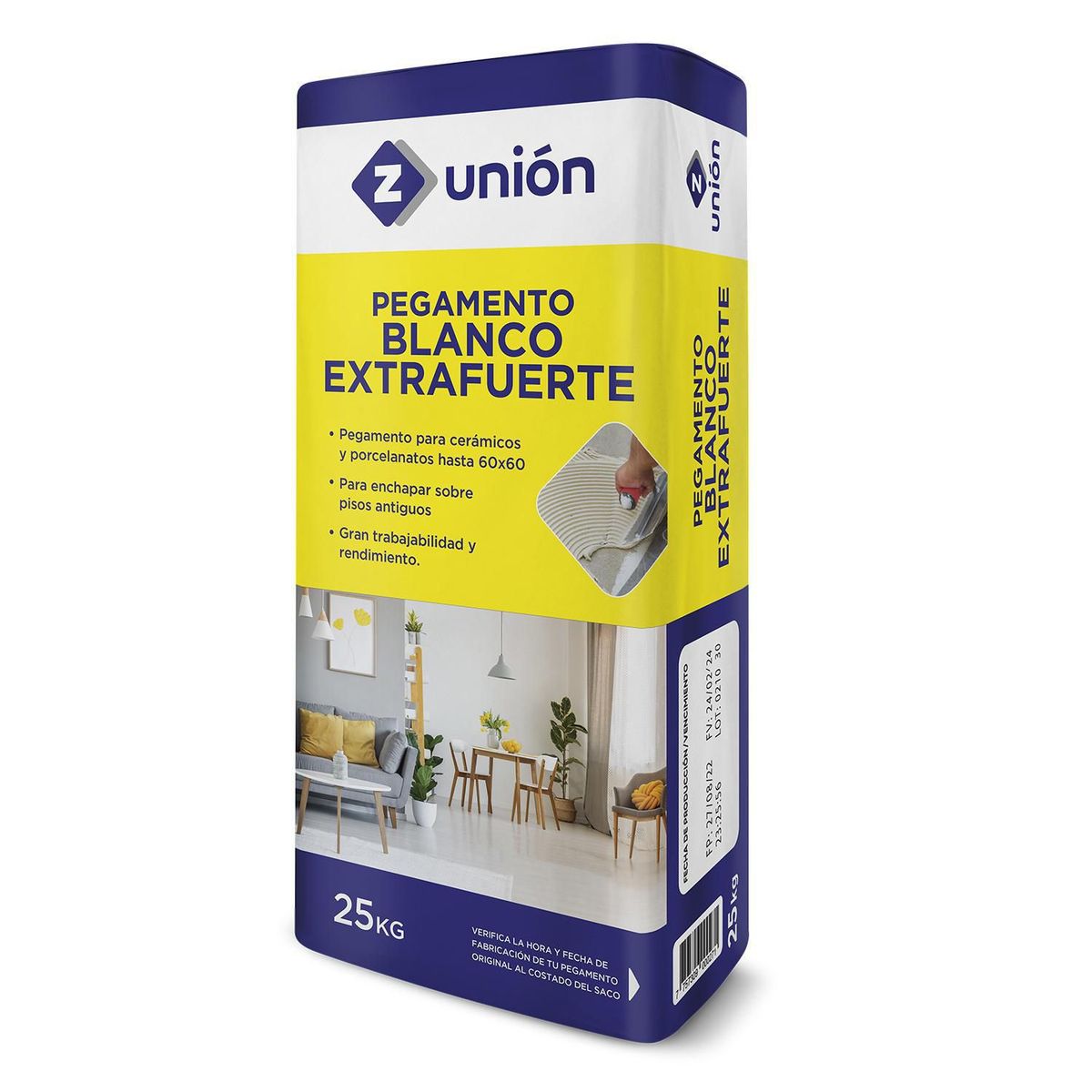  - Pegamento para Cerámicas o Porcelanatos Z Union Blanco Extrafuerte 25kg