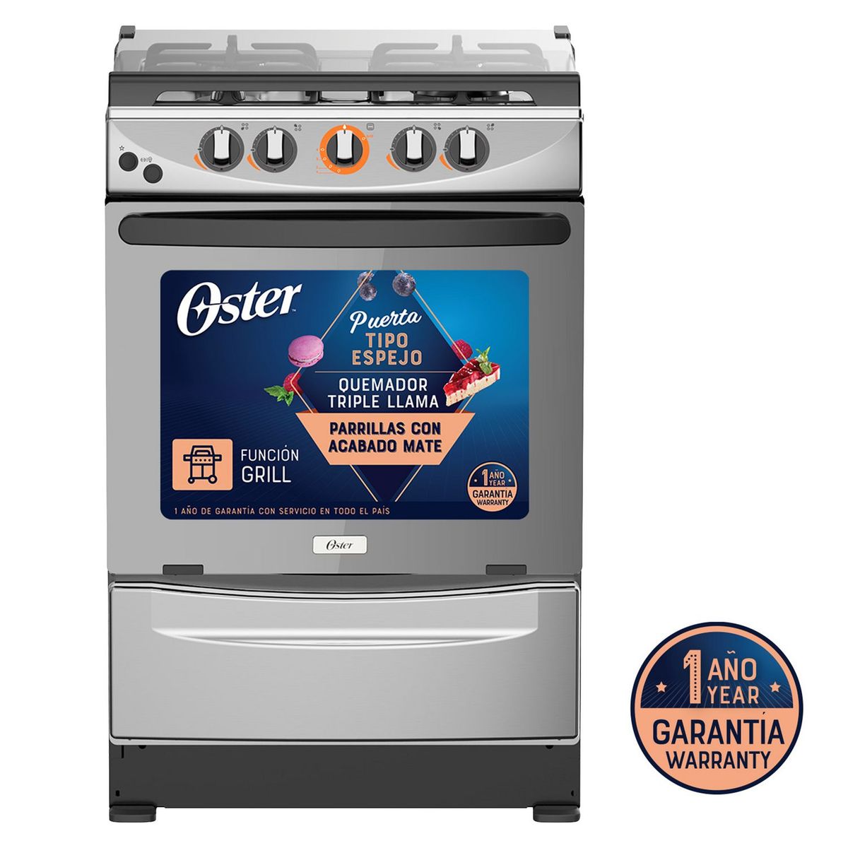 OSTER - Cocina a Gas 4 Hornillas OS-PGSGMICA24HSGM Plateado