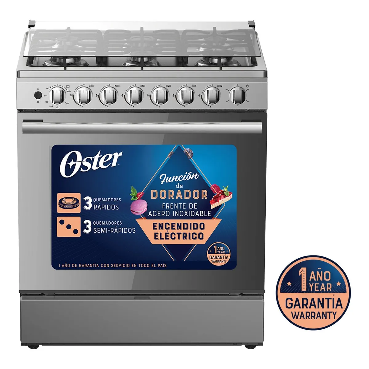 OSTER - Cocina Oster a Gas 6 Hornillas OS-PGSGMICA306HSSGM Plateado
