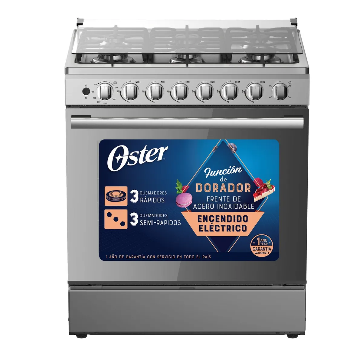 OSTER - Cocina Oster a Gas 6 Hornillas OS-PGSGMICA306HSSGM Plateado