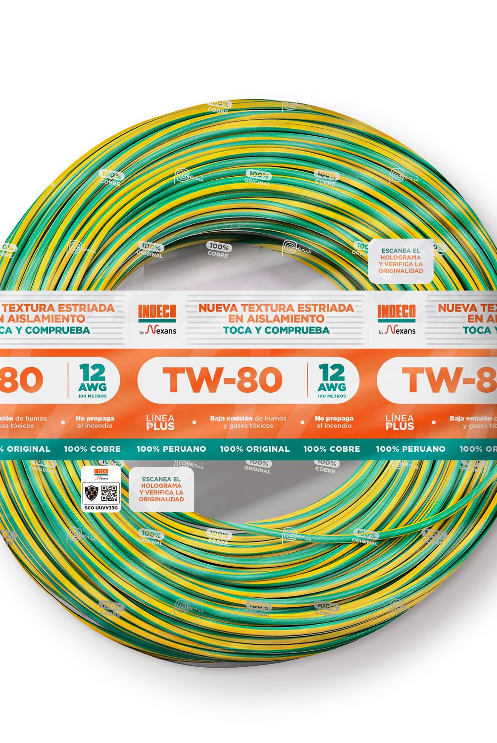 INDECO - Cable TW-80 Plus 12 AWG Indeco 450/750V Amarillo/Verde 100 Metros