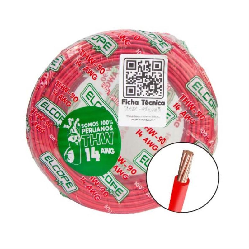 ELCOPE - Cable THW 14 AWG Elcope Rojo 50 Metros