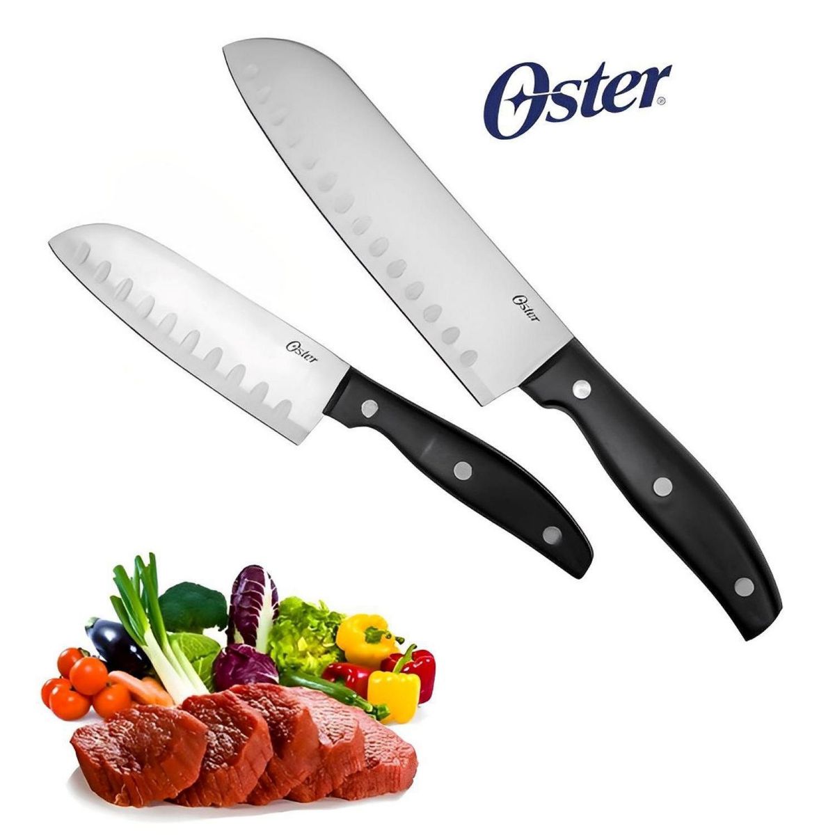 OSTER - Juego Cuchillos 2 Piezas Acero Inoxidable Oster Santoku Granger