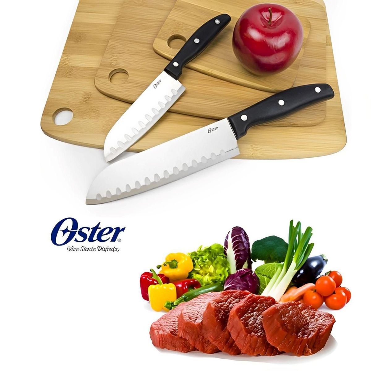 OSTER - Juego Cuchillos 2 Piezas Acero Inoxidable Oster Santoku Granger