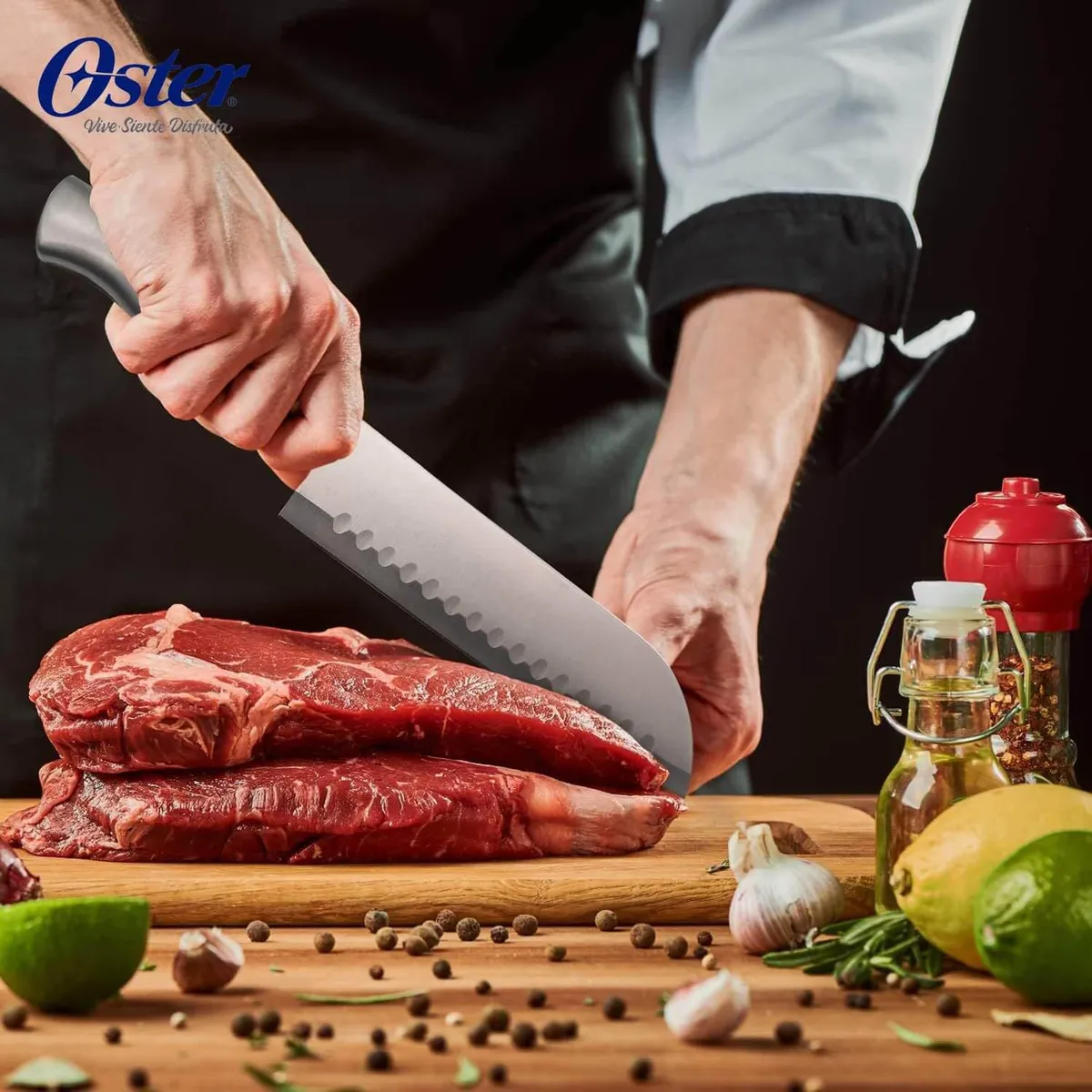 OSTER - Juego Cuchillos 2 Piezas Acero inoxidable Oster Santoku Baldwyn