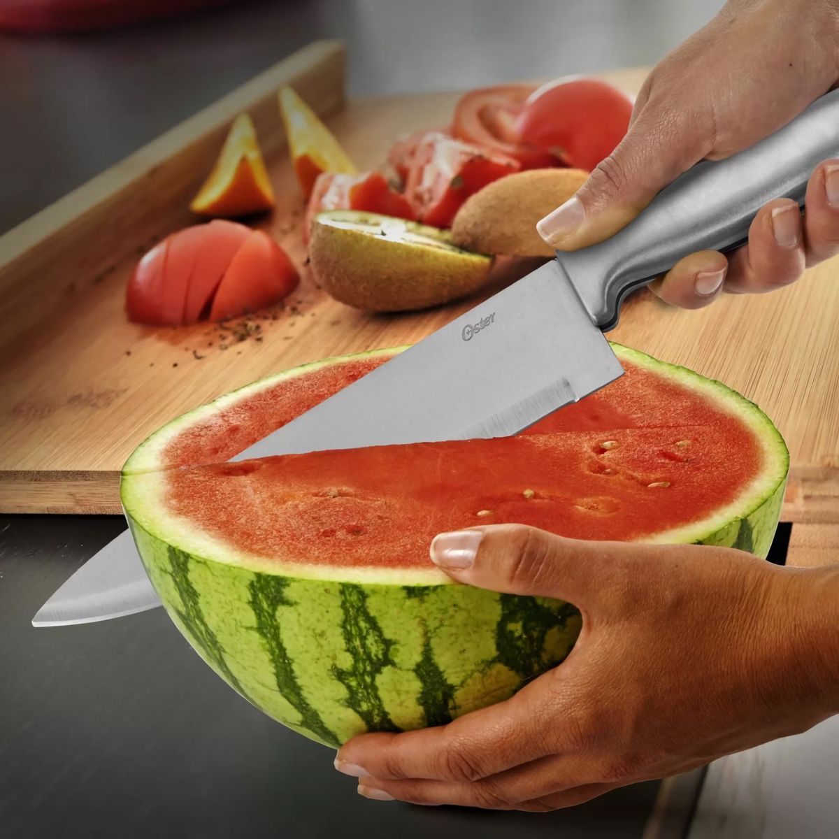 OSTER - Juego Cuchillos 4 Piezas Acero Inoxidable Oster con Afilador Baldwyn