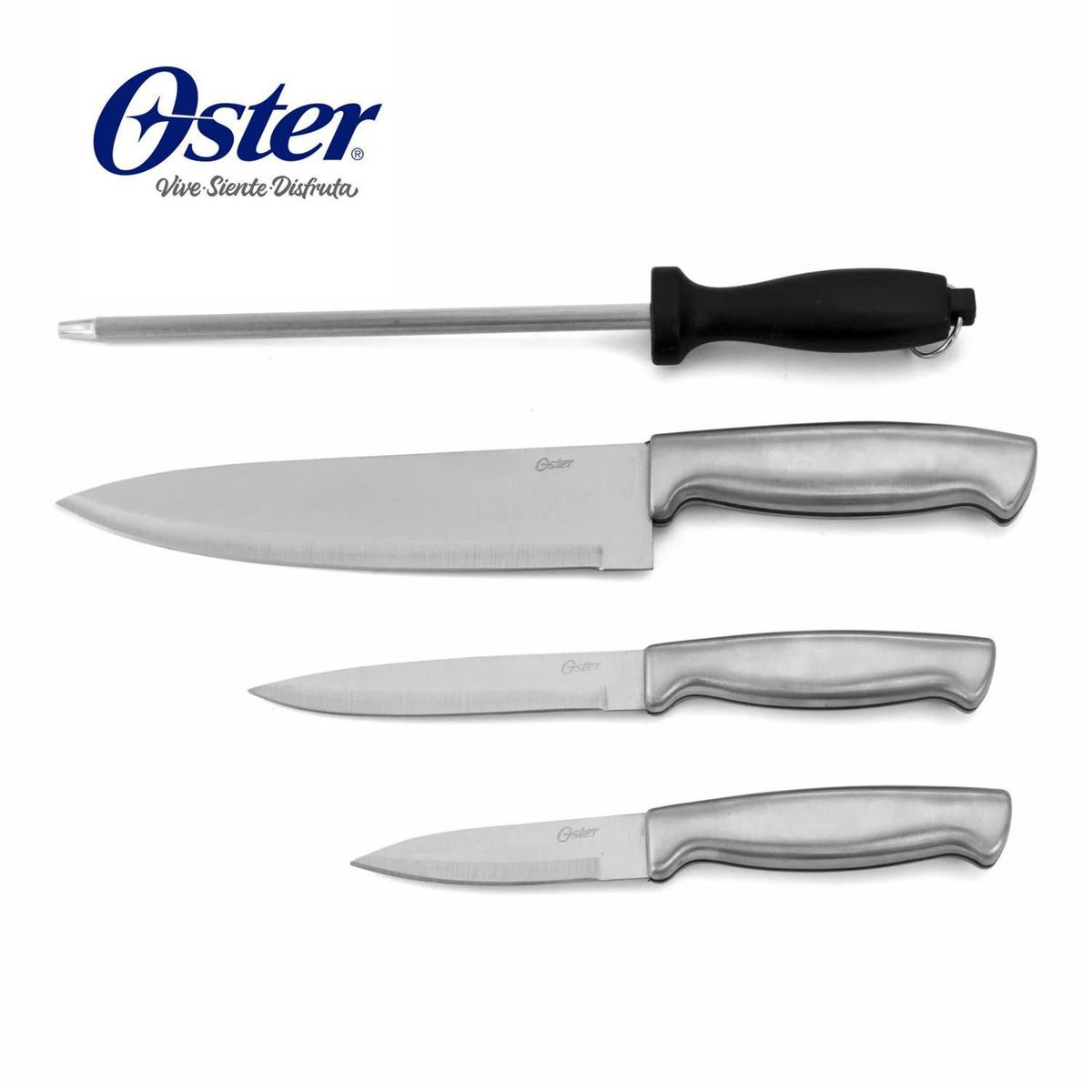 OSTER - Juego Cuchillos 4 Piezas Acero Inoxidable Oster con Afilador Baldwyn