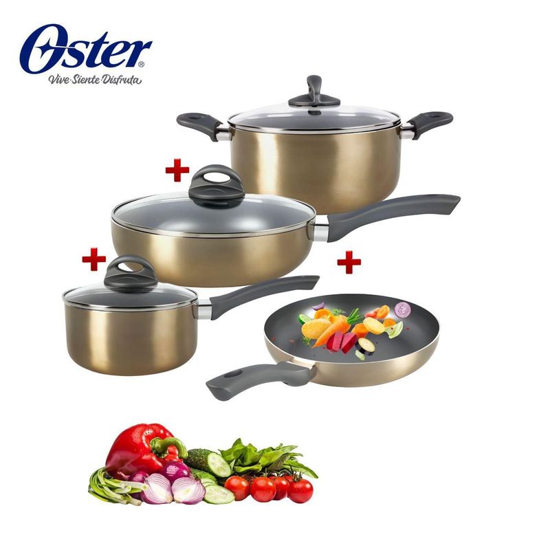 OSTER - Combo Ollas + Sartenes 7 Piezas Aluminio Oster Herscher Dorado