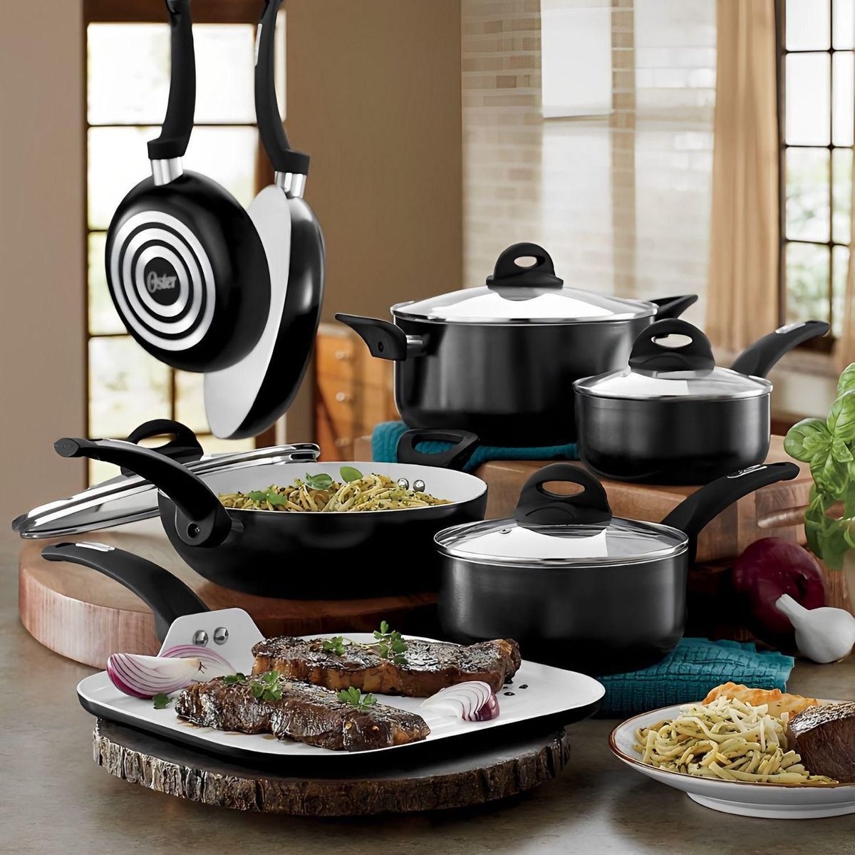 OSTER - Juego de Ollas 11 Piezas Aluminio Oster Herstal Negro