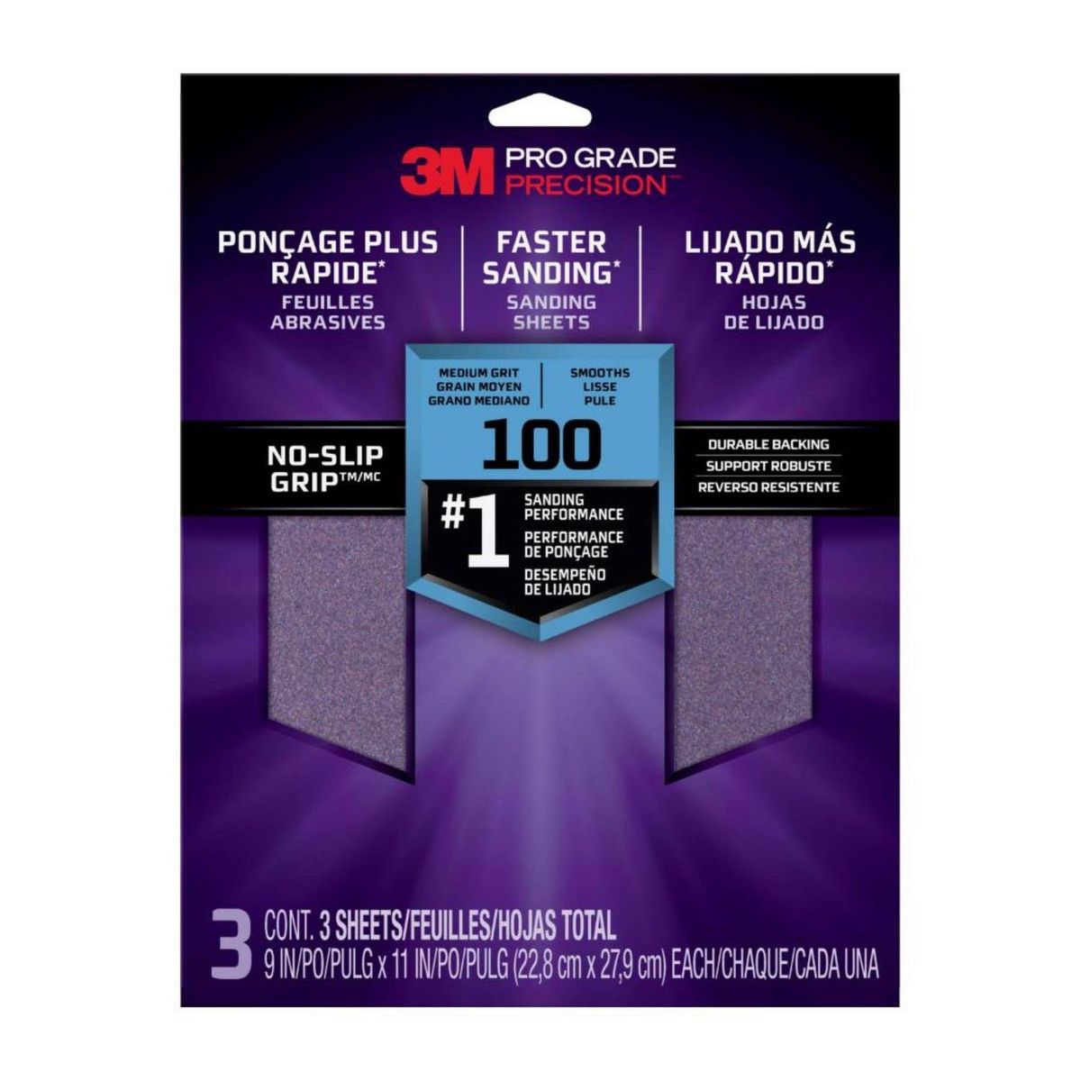 3M - Lija 3M Pro Grade Precisión Grano 100 Lijado Medio Pack x3