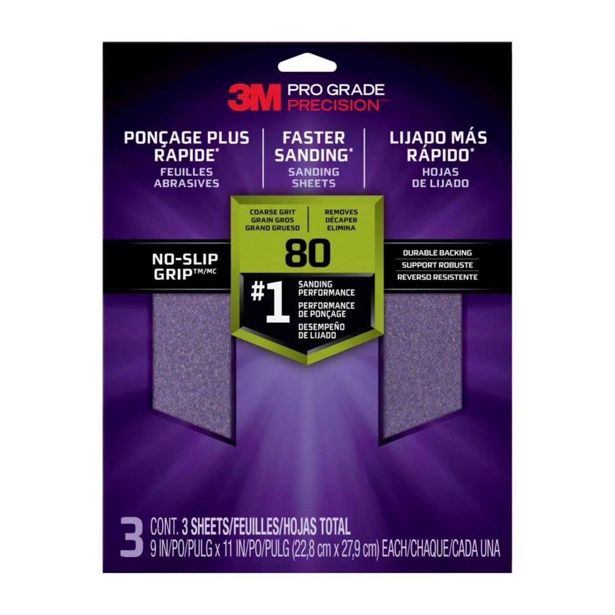 3M - Lija 3M Pro Grade Precisión Grano 80 Lijado Pesado Pack 3