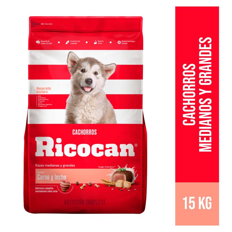 RICOCAN - Ricocan cachorro 15kg de Carne y leche raza mediana y grandre