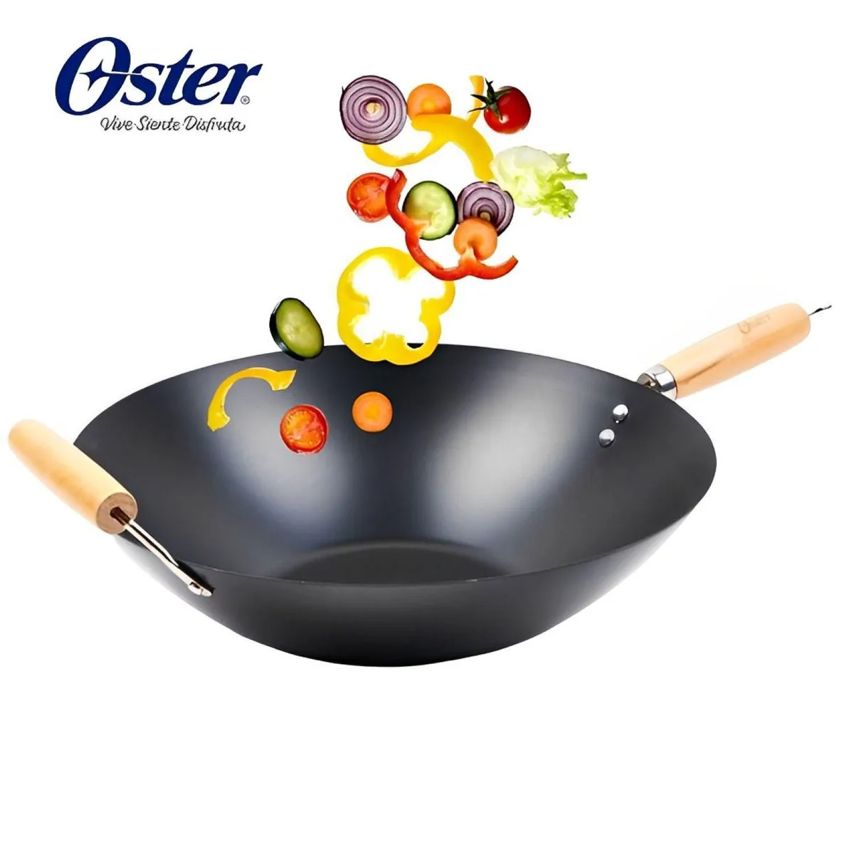 OSTER - Sartén Wok Acero Vitrificado Findley 34cm Negro
