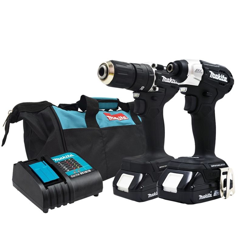 MAKITA - Taladro Inalámbrico Makita 1/2" 18V BL DHP487 + Atornillador de Impacto Makita BL DTD157 + Cargador + 2 Baterías + Bolso Makita