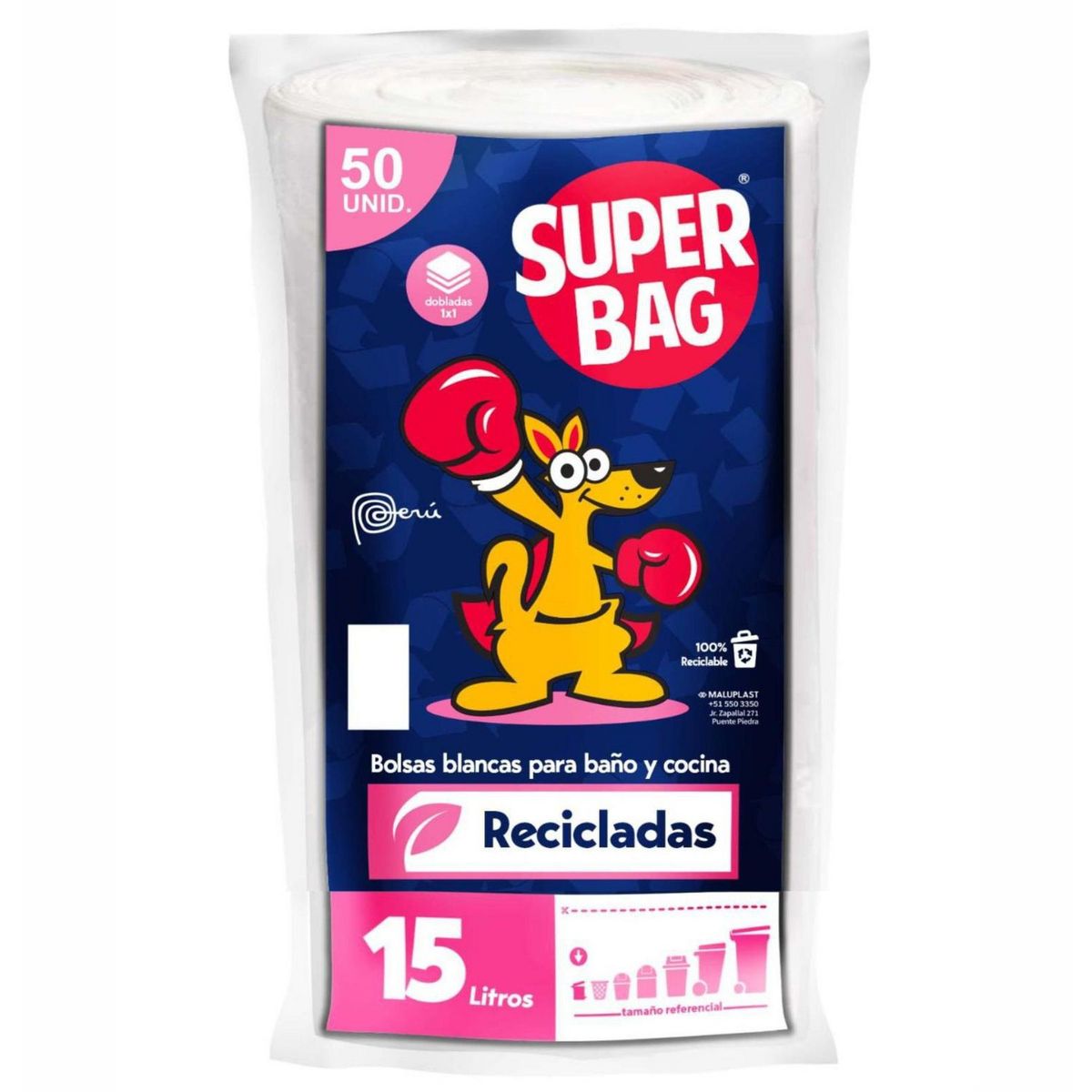 SUPERBAG - Bolsa para Basura Rollo de 15 Litros 50und