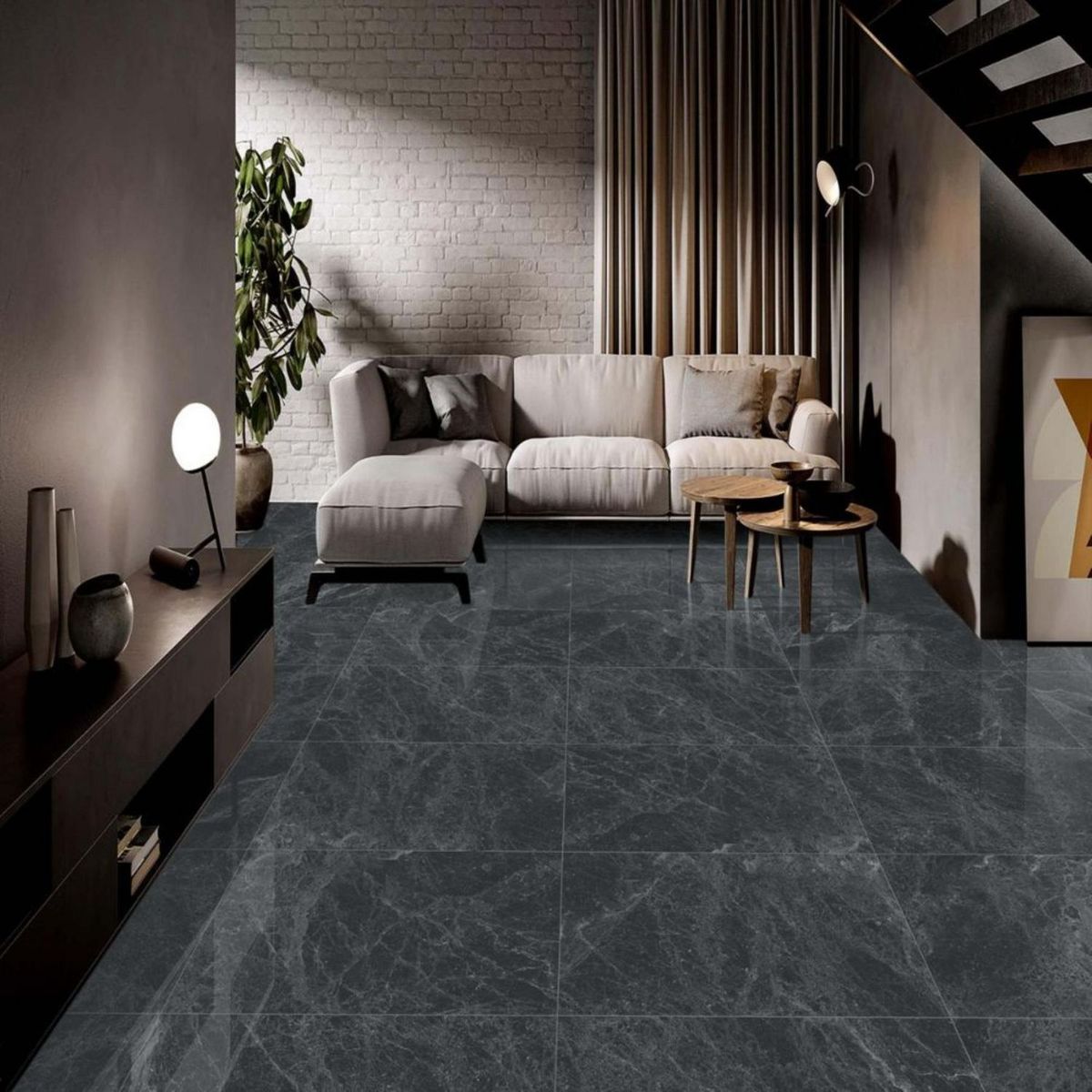 KLIPEN - Porcelanato Negro 60x60cm 1.44m2 Marmolado Brillante Havana