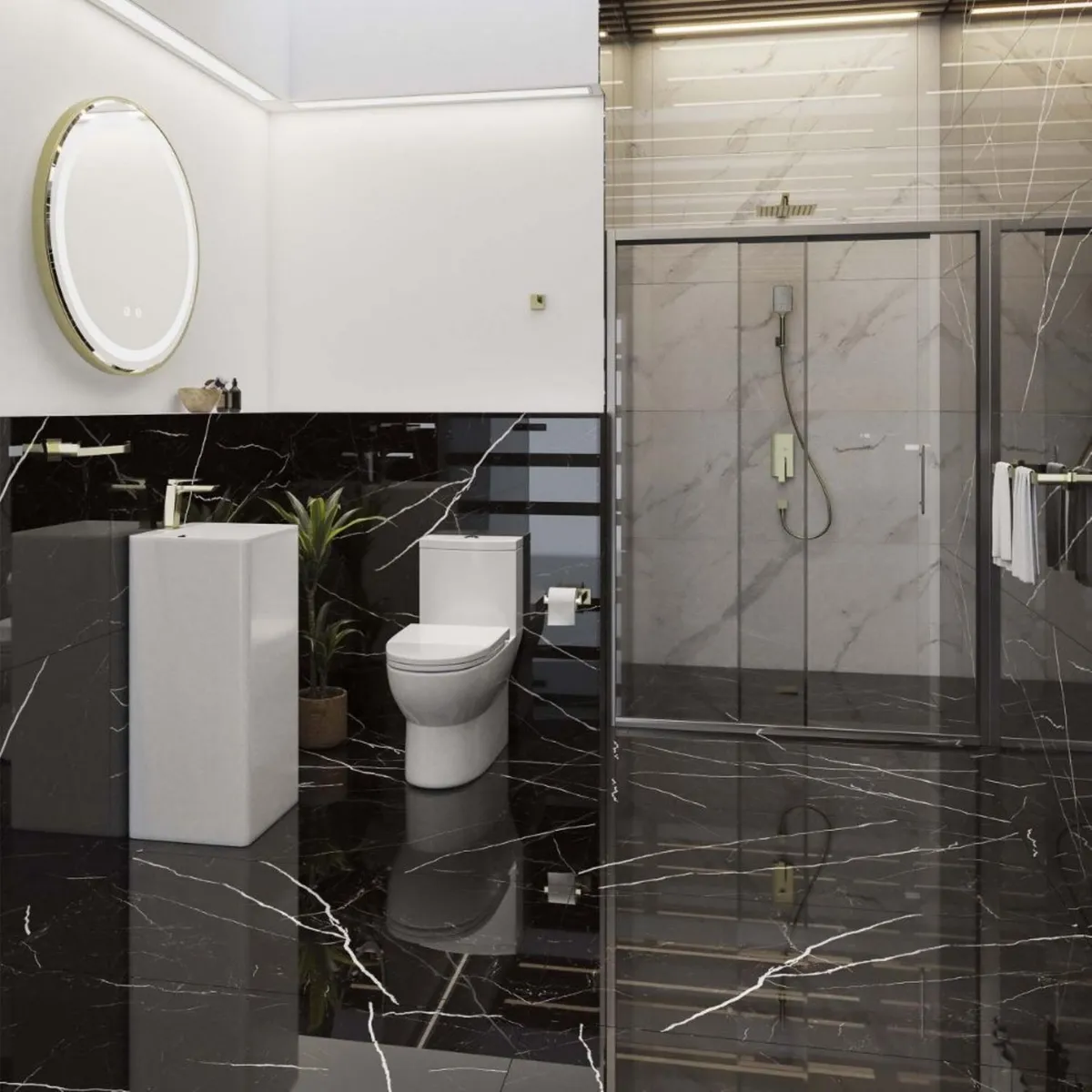 KLIPEN - Porcelanato Negro 60x60cm 1.44m2 Marmolado Brillante Marquina