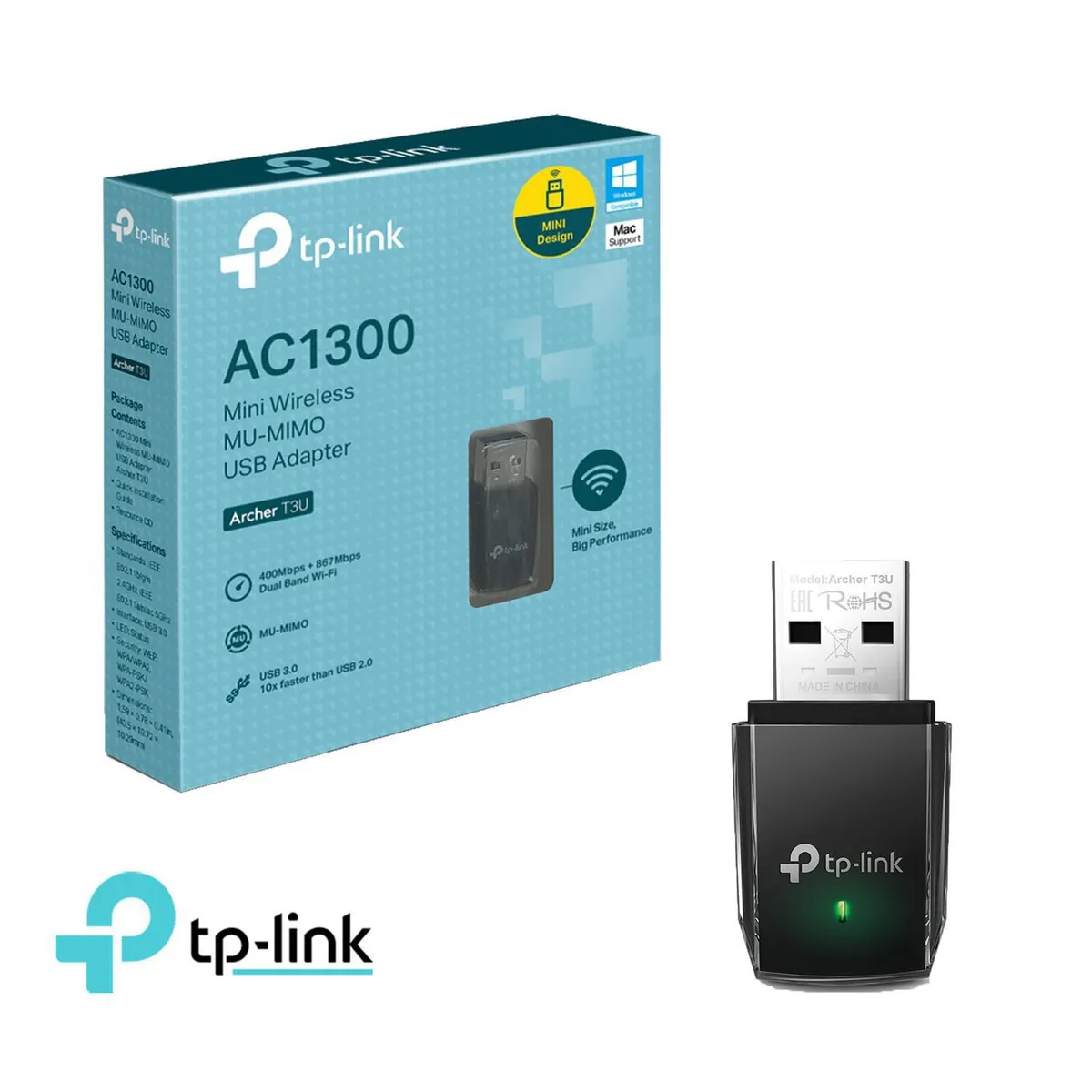 TP LINK - Adaptador de red WIFI TP-Link Usb Inalámbrico 2 Bandas Archer T3U Ac1300