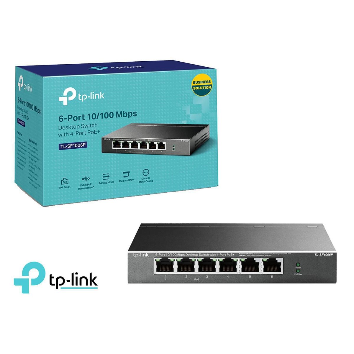 TP LINK - Switch TP-Link 6 Puertos 10/100mbps Con 4 Puertos Poe TL-SF1006P
