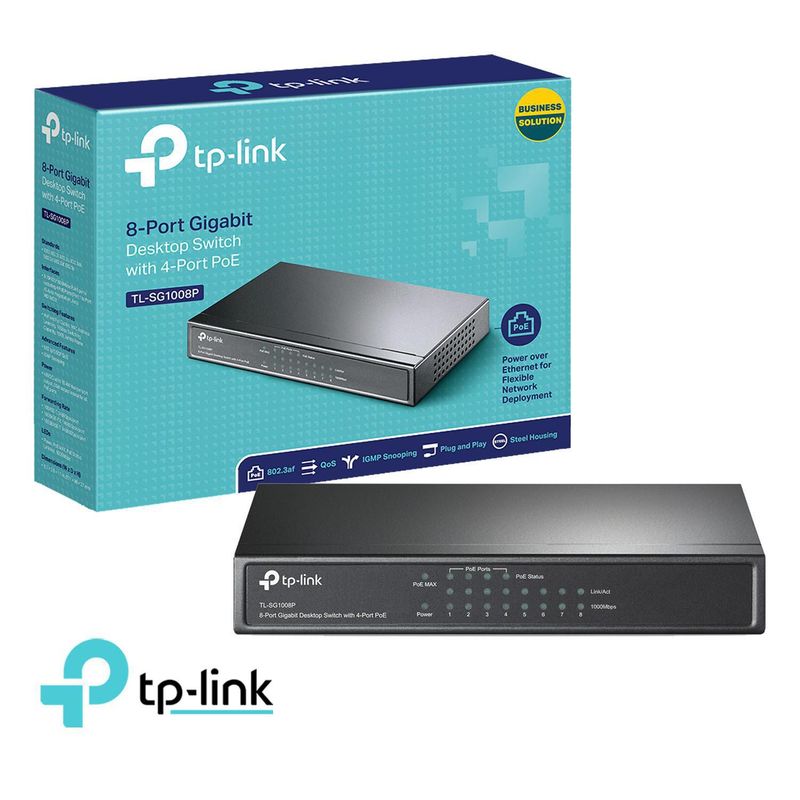 TP LINK - Switch TP-Link TL-SG1008P 8 Puertos RJ45 10/100/1000Mbps 4 PoE