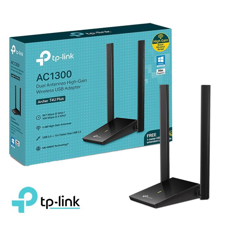 TP LINK - Adaptador TP-Link Usb Inalámbrico 2 Bandas Archer T4U Plus Ac1300