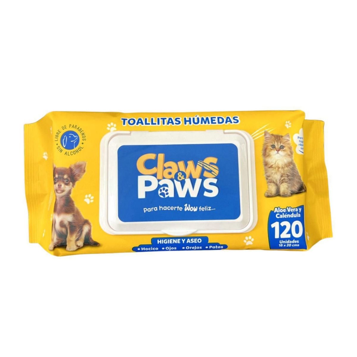 CLAWS & PAWS - Toallas Humedas x 120 unidades