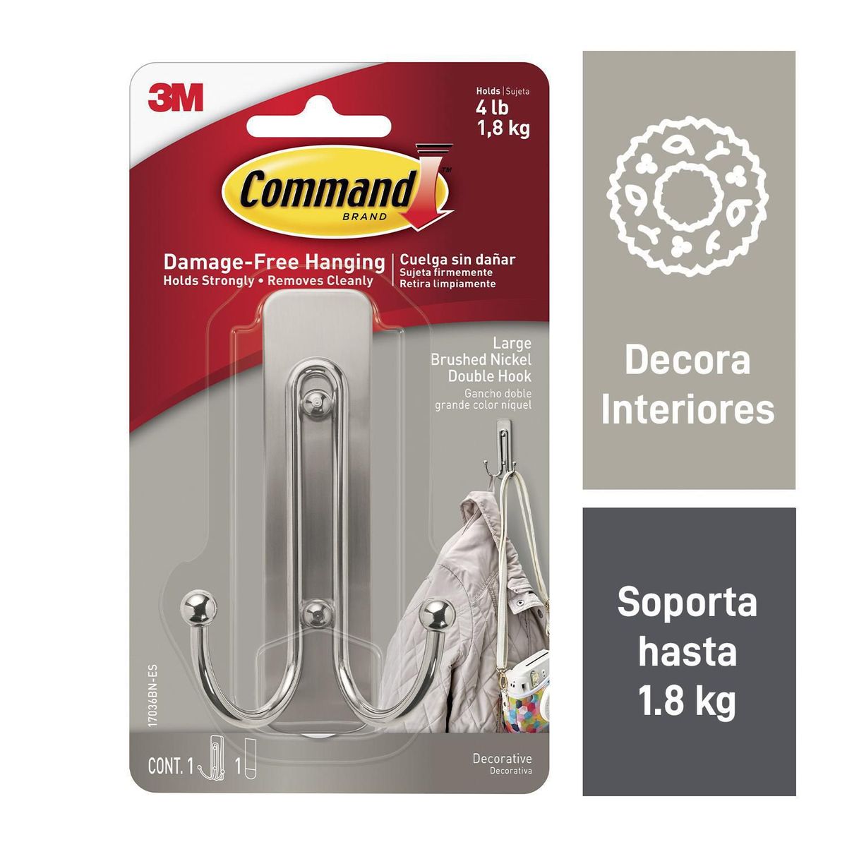 COMMAND - Gancho Doble Grd Niquel