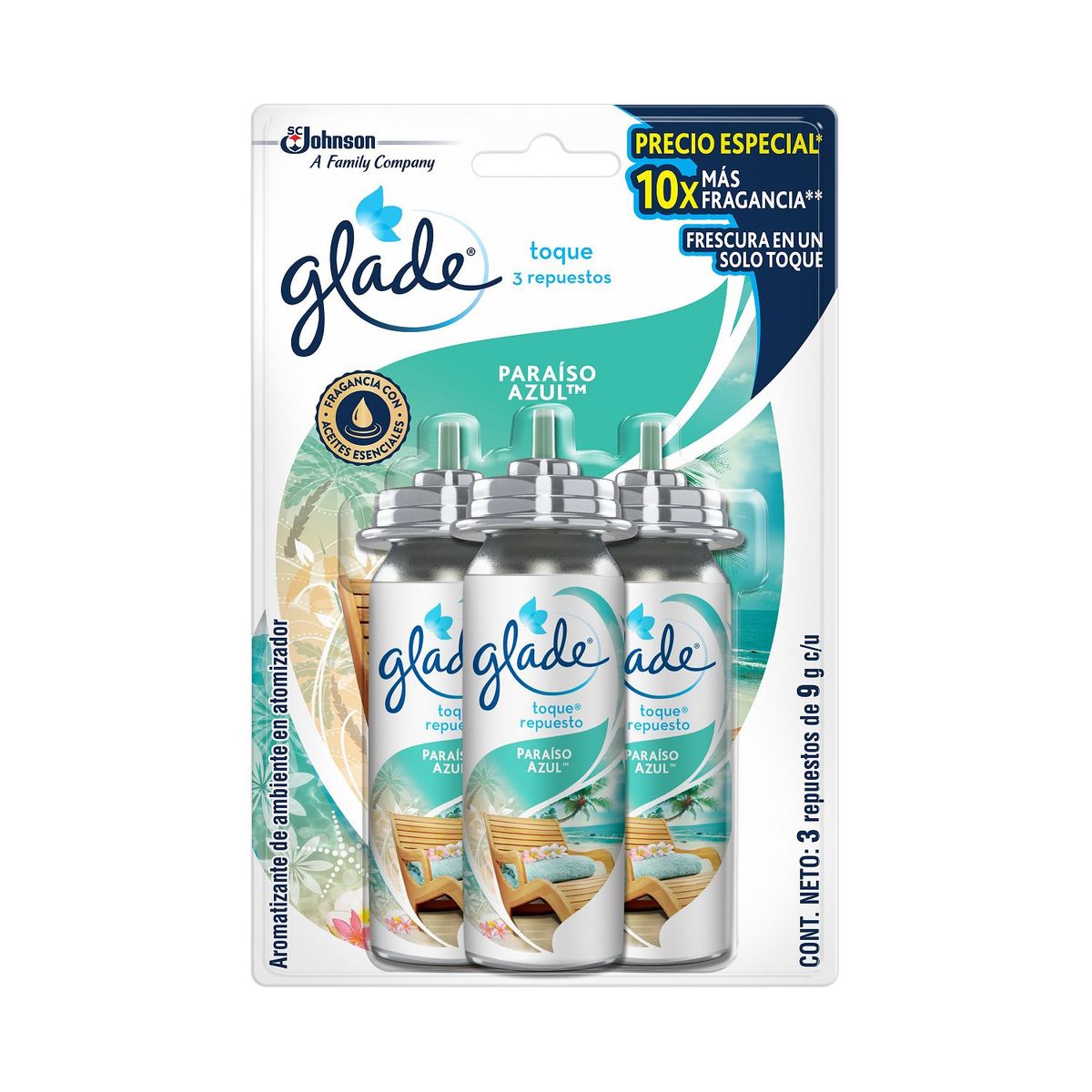GLADE - Ambientador Glade En Display Paraíso Azul 27Gr