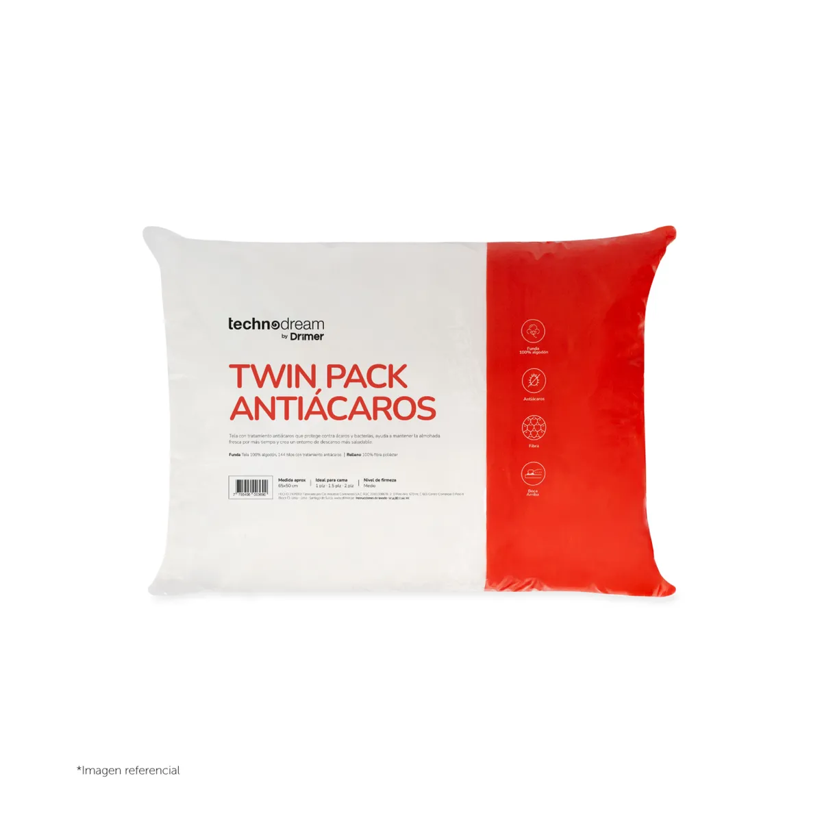 Almohada Twinpack Antiácaros 65x50cm, marca TECHNODREAM - Foto Principal