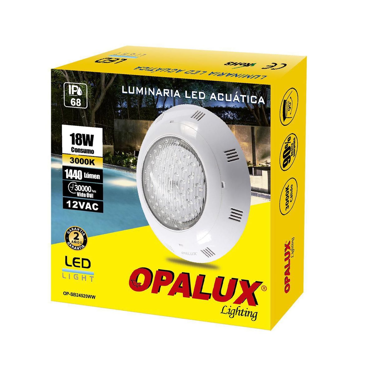 OPALUX - Luminaria LED para Piscina 18W Luz Cálida
