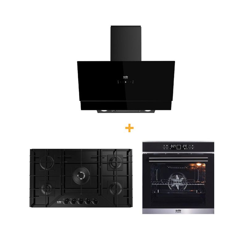  - Combo Sole Encimera a Gas 86cm SOLCO067 + Campana Decorativa 90cm TURE81COV2 + Horno Eléctrico 60cm SOLHO019