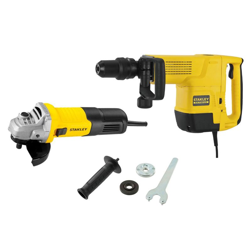 STANLEY - Martillo Demoledor Eléctrico SDS Max 1600W STHM10K-B2 Stanley + Amoladora Angular Electrica 4-1/2" 900W STGS9115 Stanley