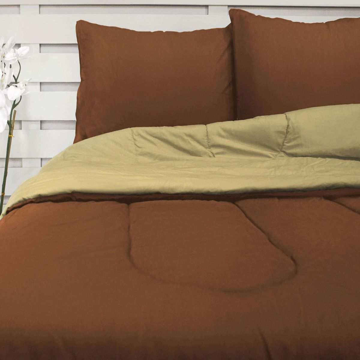 GENERICO - Edredón Damasco Queen Marrón/Beige