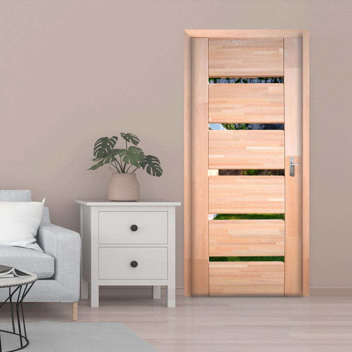 DIMFER - Combo Puerta Prinicipal Madera Nativa Vidriada Salamanca (Marco + Bisagras)