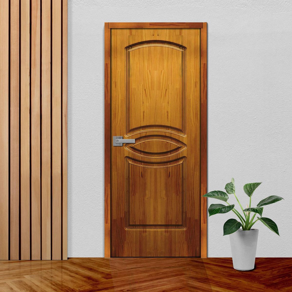 ARES - Puerta de madera Principal Cristina Solida Alistonada Pino