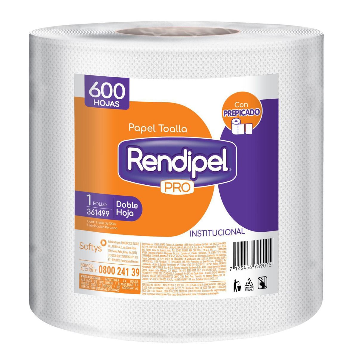 RENDIPEL PRO - Papel Toalla Rendipel Pro Doble Hoja 1 Rollo 120M