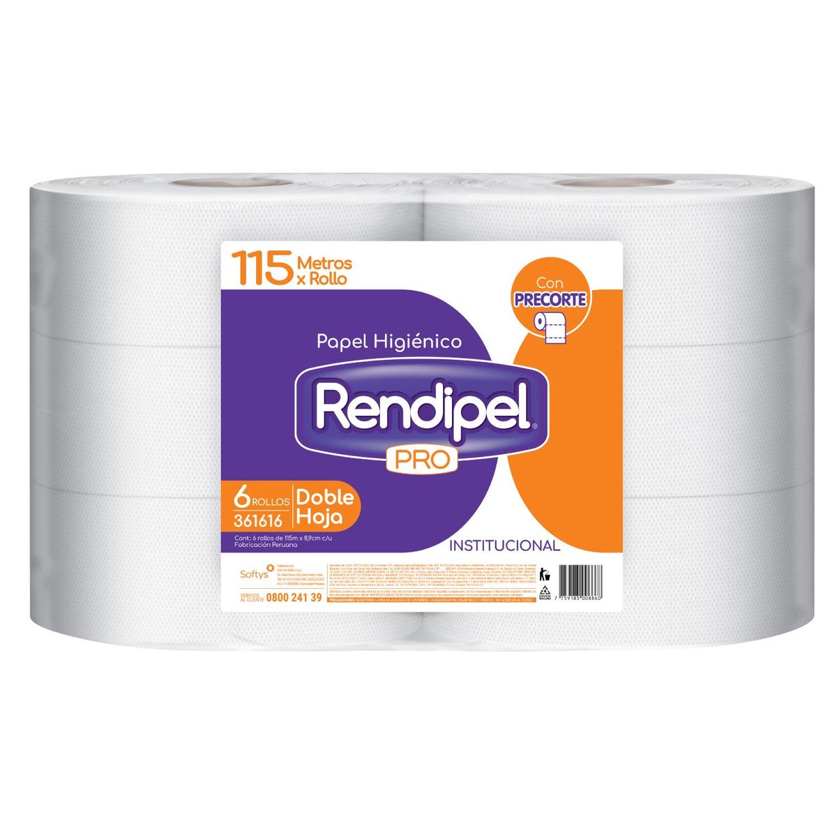RENDIPEL PRO - Papel Higiénico Doble Hoja Rendipel Pro X6 Rollos 115M
