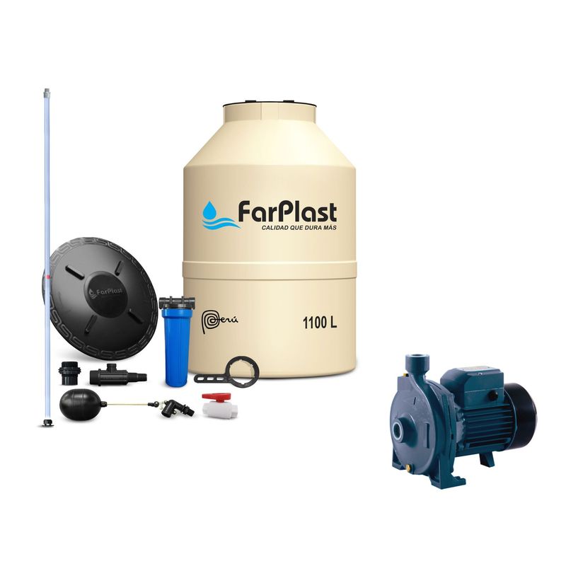  - Tanque de agua Arena Fas 1100 L + Bomba centrífuga de agua 1.0 HP 105L/min