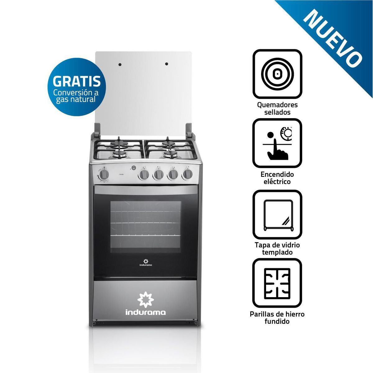 INDURAMA - Cocina a Gas Indurama 4 Qumeadores Coruña QZ Croma