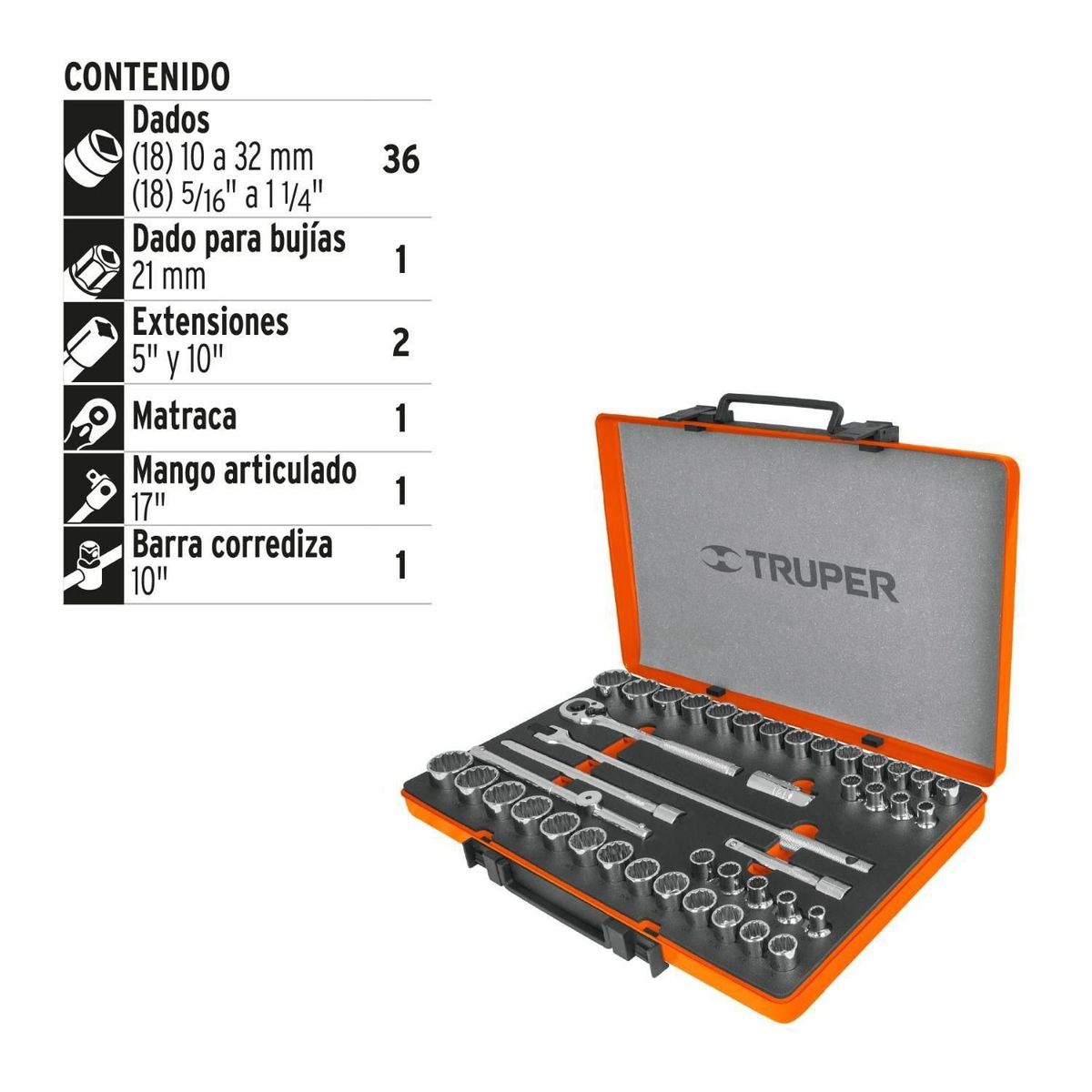 TRUPER - Set de Herramientas Mecánicas Truper 42 Piezas 1/2" 