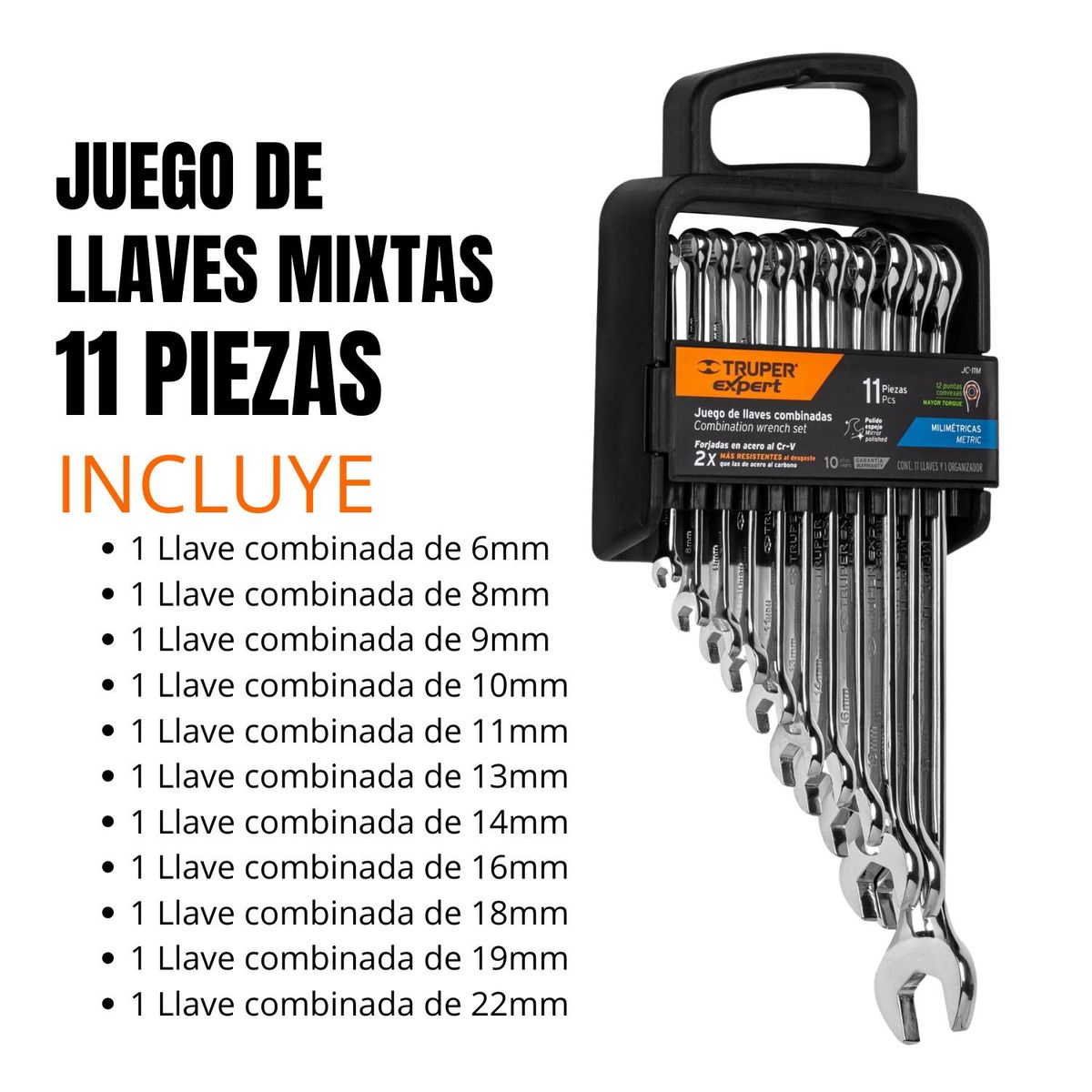 TRUPER - Juego de Llaves Combinadas 11 Piezas Pulidas Experte Truper